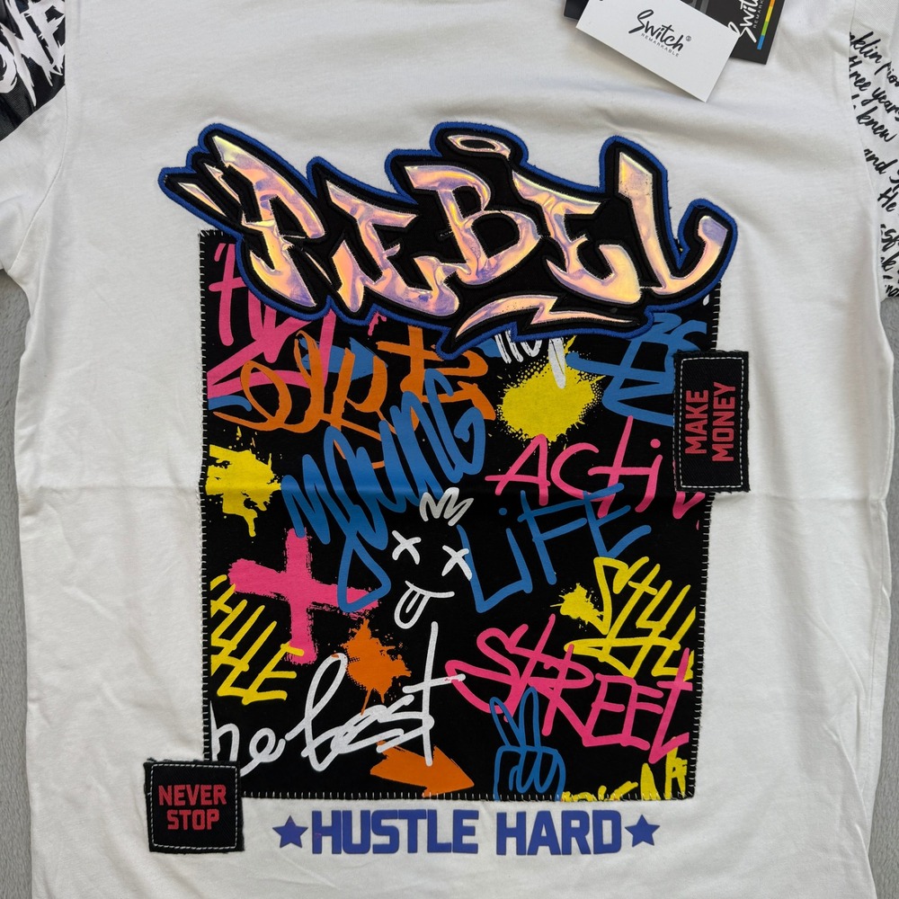 Switch Remarkable Graphic T Shirt Mens Small White Graffiti Rebel Hustle Hard - Picture 2 of 7